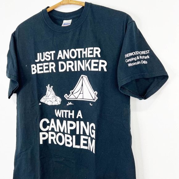 Black T Shirt Just Another Beer Drinker with a Camping Problem Wisconsin Dells M - Picture 3 of 4